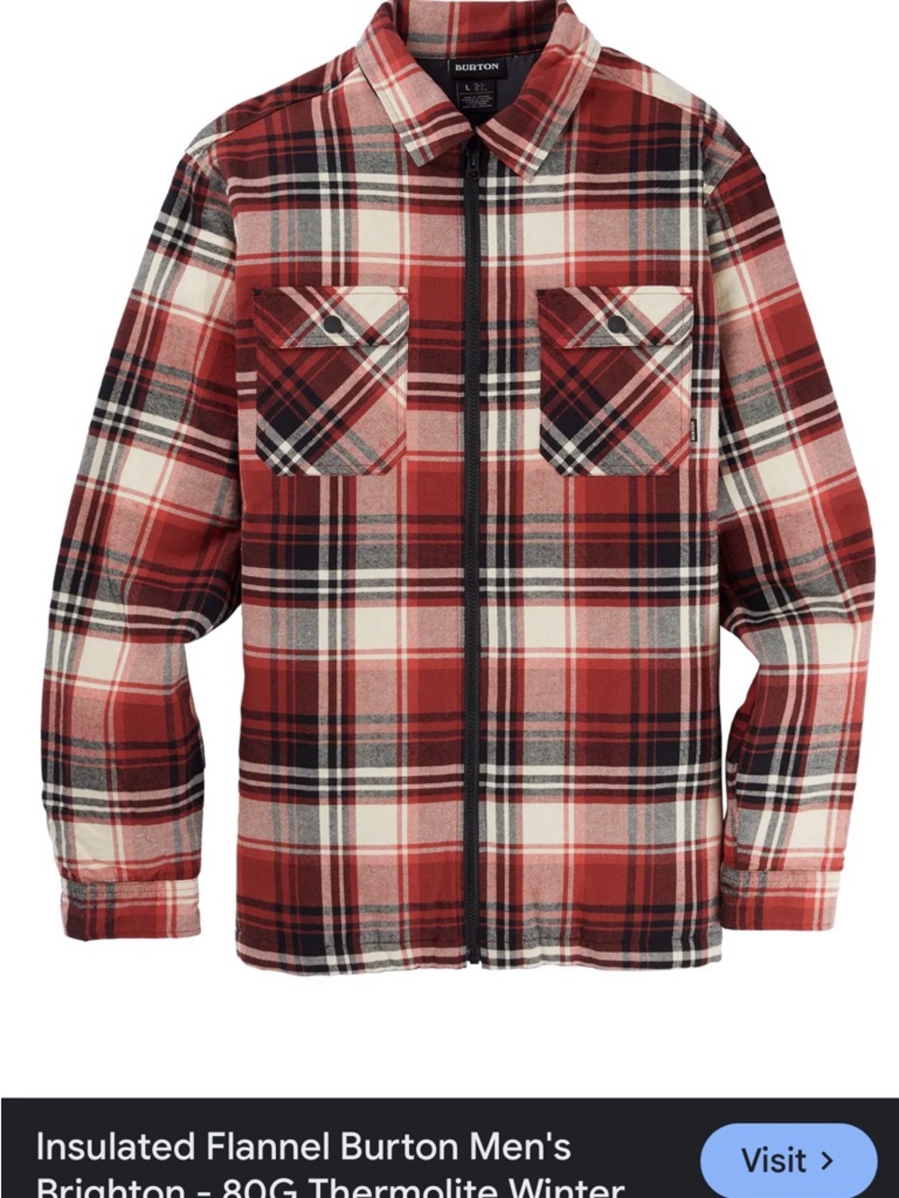 Burton men’s 80G thermolite Insulated Red and Black Plaid Shirt Jacket size M - Picture 8 of 12